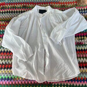 No. 6 Cotton Button Down Blouse Top in White, Size 1, Small